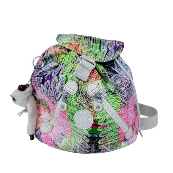 Kipling Pink Purple Green Mini Backpack With Monkey Hanging Bag Tag - Picture 4 of 14